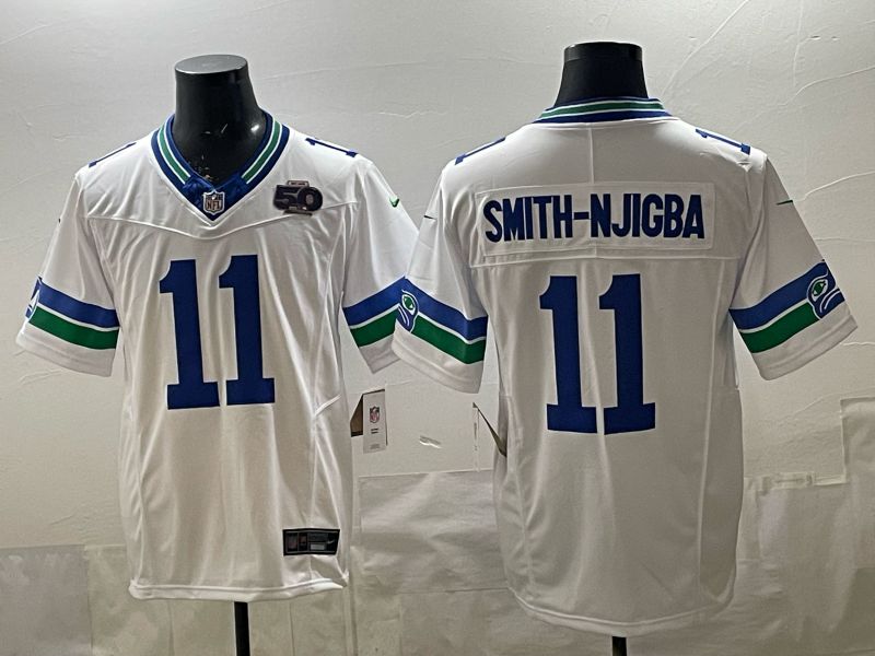 Men 2026 Seattle Seahawks #11 Smith-njigba white Throwback 3th generation Nike Limited NFL Jersey style 002